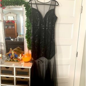 Stunning beaded black evening gown dress